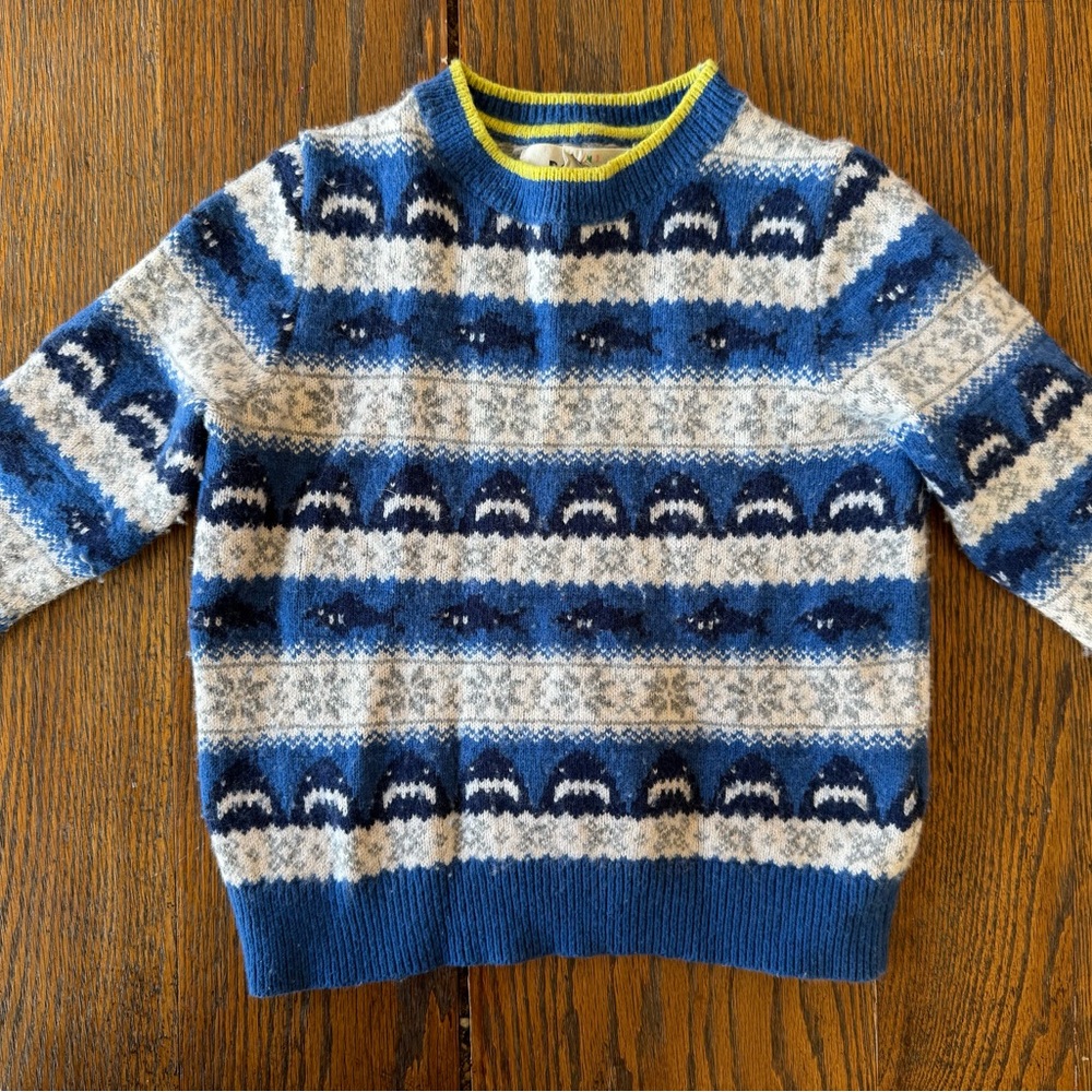 Mini Boden fair isle blue shark sweater
